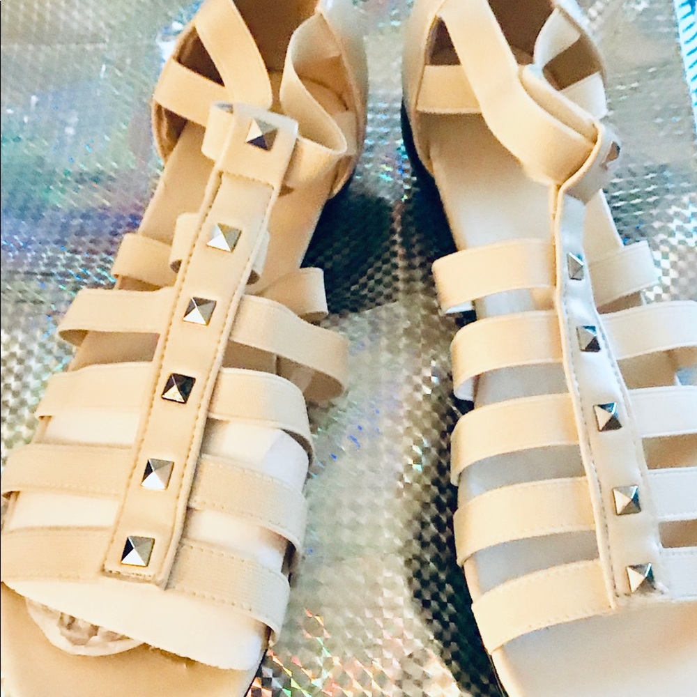 Amerimark “Trisha” Cream-Colored Studded Sandals